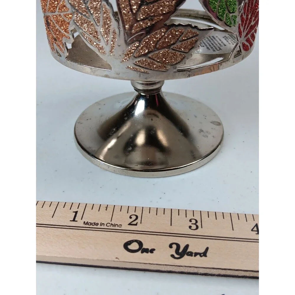 Bath And Body Works Fall Candle Holder Autumn Leaves Silver Pedestal